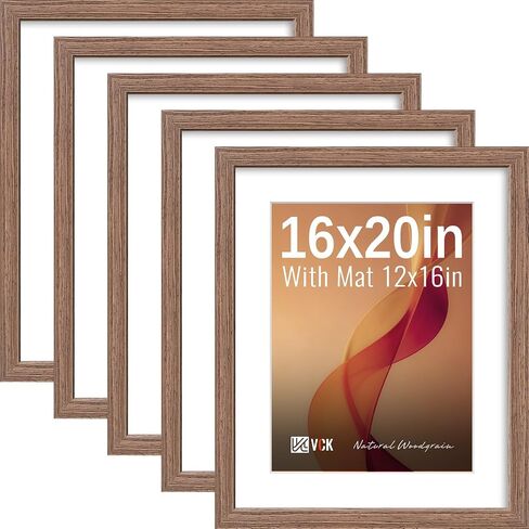 VCK 16x20 Picture Frames Black Set of 5, Wide Border Wood, Tempered Glass, Display 11x14 Photo with Mat or 16 x 20 without, for Home, Office, Gallery, Woodgrain Series, Wall Hanging in Saudi Arabia