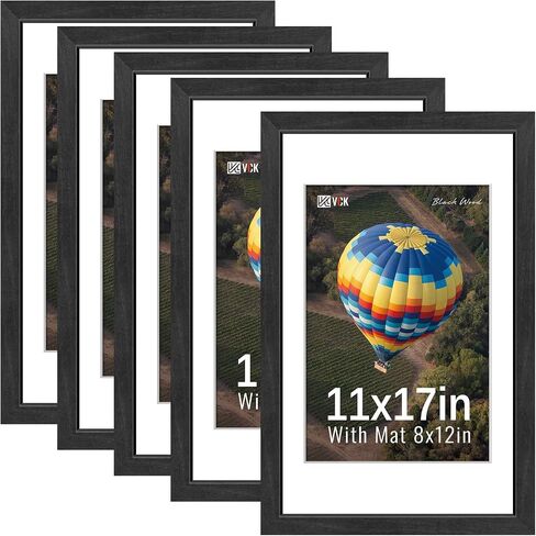 VCK 16x20 Picture Frames Black Set of 5, Wide Border Wood, Tempered Glass, Display 11x14 Photo with Mat or 16 x 20 without, for Home, Office, Gallery, Woodgrain Series, Wall Hanging in Saudi Arabia