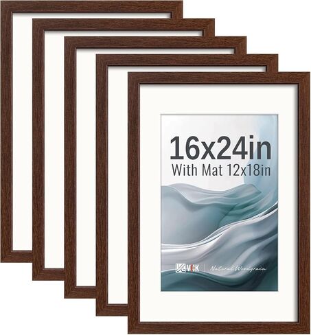 VCK 16x20 Picture Frames Black Set of 5, Wide Border Wood, Tempered Glass, Display 11x14 Photo with Mat or 16 x 20 without, for Home, Office, Gallery, Woodgrain Series, Wall Hanging in Saudi Arabia