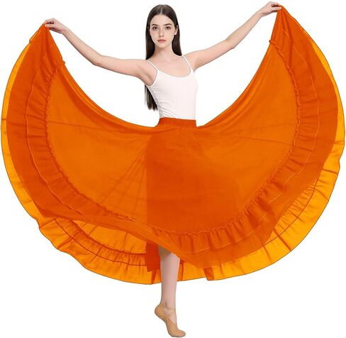 Women's Lyrical Dance Skirt Mexican Folkloric & Flamenco Dance Skirt Chiffon Maxi Circle Skirts Ballroom Skirts in Kuwait