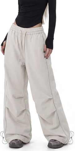 NEVSTUDIO Dance Pants for Women, Wide Leg Parachute Pant, Baggy Sweatpants with Elastic Waist, Casual Y2k Streetwear in Kuwait