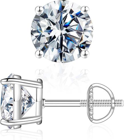 MOOSEA Screw Back Earrings for Women, Round Lab Created Moissanite Earrings 925 Sterling Silver with Rhodium Plating 4 Prong Basket Earring Studs for Women Anniversary Jewelry Gifts in Kuwait