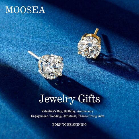 MOOSEA Screw Back Earrings for Women, Round Lab Created Moissanite Earrings 925 Sterling Silver with Rhodium Plating 4 Prong Basket Earring Studs for Women Anniversary Jewelry Gifts in Kuwait