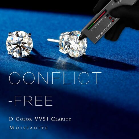 MOOSEA Screw Back Earrings for Women, Round Lab Created Moissanite Earrings 925 Sterling Silver with Rhodium Plating 4 Prong Basket Earring Studs for Women Anniversary Jewelry Gifts in Kuwait