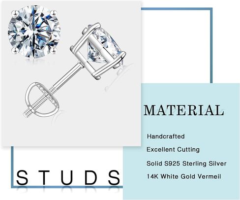 MOOSEA Screw Back Earrings for Women, Round Lab Created Moissanite Earrings 925 Sterling Silver with Rhodium Plating 4 Prong Basket Earring Studs for Women Anniversary Jewelry Gifts in Kuwait