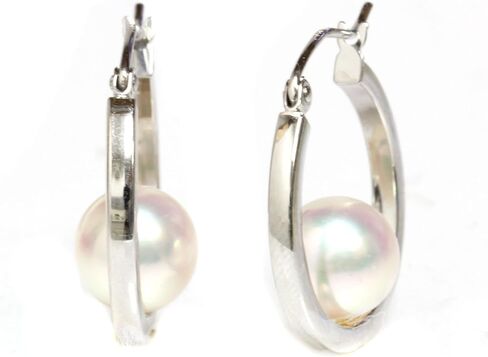 14k White Gold Cultured Saltwater Akoya Pearl Dangle Hoop earrings - AAA and AAA Flawless in Saudi Arabia