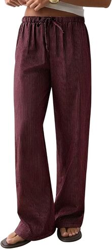 CHYRII Women's Summer Casual Linen Wide Leg Pants | Low Rise Drawstring Pants with Pockets, Lightweight Tencel Cotton Blend for Beach Vacation Travel in Kuwait