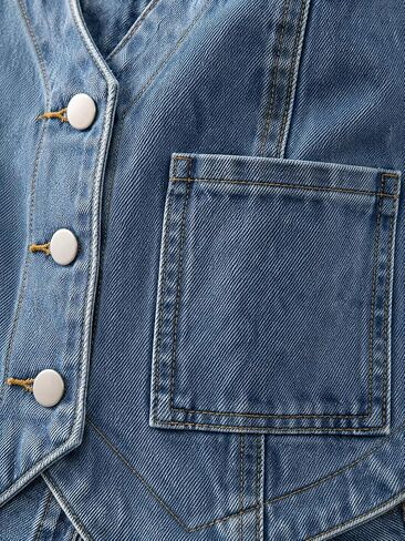 Womens Denim Vest Sleeveless V Neck Button Down Cropped Jean Waistcoat Casual Summer Layering Fashion Top in Saudi Arabia