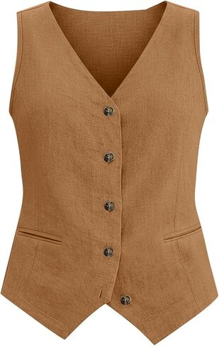 COTECRAM Cotton Linen Vest for Women 2023 Casual Sleeveless Button Down Jacket Lightweight Summer Loose Vests Outerwear in Saudi Arabia
