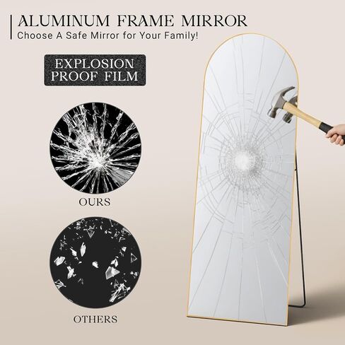 MISSDAY Arched Full Length Mirror, 64"x21" Full Body Mirror with Stand, Floor Mirror Long Free Standing, Leaning or Hanging, Aluminum Thin Frame Wall-Mounted Mirrors Wall Mirrors for Bedroom, Gold in Saudi Arabia