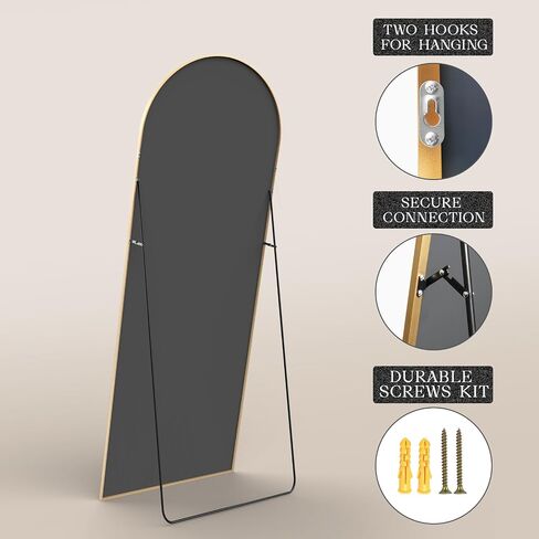 MISSDAY Arched Full Length Mirror, 64"x21" Full Body Mirror with Stand, Floor Mirror Long Free Standing, Leaning or Hanging, Aluminum Thin Frame Wall-Mounted Mirrors Wall Mirrors for Bedroom, Gold in Saudi Arabia