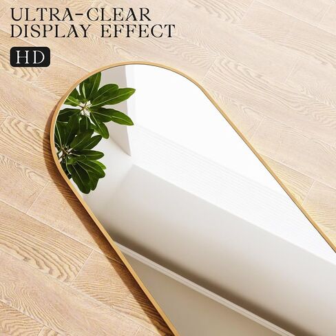 MISSDAY Arched Full Length Mirror, 64"x21" Full Body Mirror with Stand, Floor Mirror Long Free Standing, Leaning or Hanging, Aluminum Thin Frame Wall-Mounted Mirrors Wall Mirrors for Bedroom, Gold in Saudi Arabia