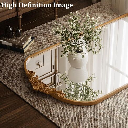 21"x 64" Arched Full Length Mirror, Freestanding Floor Mirror with Carved Metal Frame & Bottom Art Carved, Gold Full Body Mirror for HomeDecor, Halling Wall Mirror with Vintage Ornate Carved Accents in Saudi Arabia