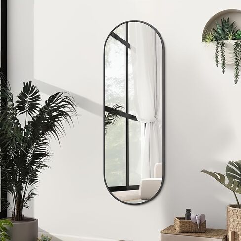 Niccy 48"×16" Oval Full Length Mirror, Long Oval Mirror with Unique Metal Frame Large Explosion-Proof Hanging Mirror for Living Room, Decorative Vanity Mirror for Bathroom, Bedroom, Black in Saudi Arabia