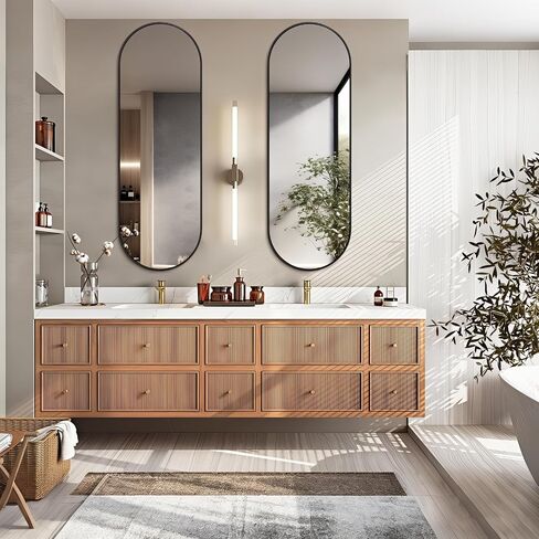 Niccy 48"×16" Oval Full Length Mirror, Long Oval Mirror with Unique Metal Frame Large Explosion-Proof Hanging Mirror for Living Room, Decorative Vanity Mirror for Bathroom, Bedroom, Black in Saudi Arabia