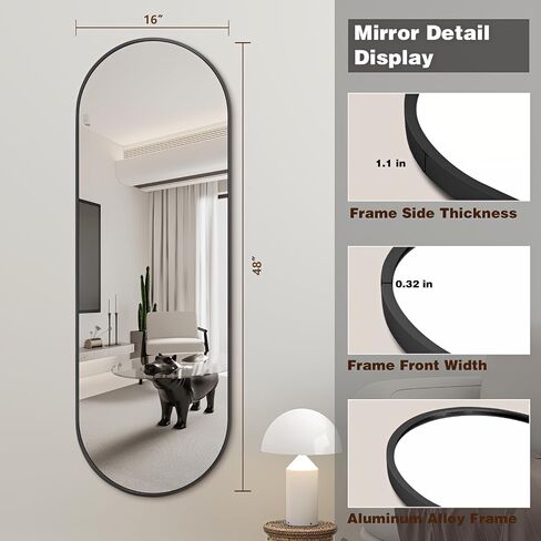 Niccy 48"×16" Oval Full Length Mirror, Long Oval Mirror with Unique Metal Frame Large Explosion-Proof Hanging Mirror for Living Room, Decorative Vanity Mirror for Bathroom, Bedroom, Black in Saudi Arabia