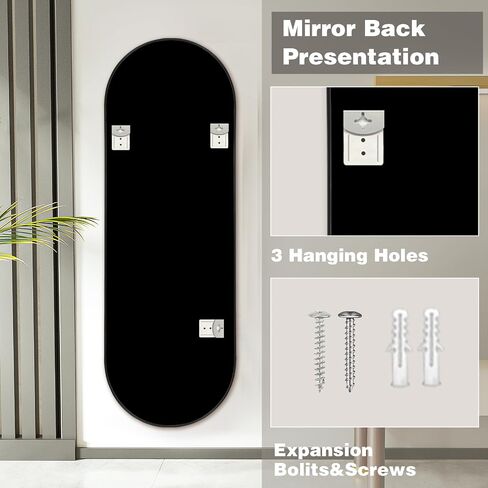 Niccy 48"×16" Oval Full Length Mirror, Long Oval Mirror with Unique Metal Frame Large Explosion-Proof Hanging Mirror for Living Room, Decorative Vanity Mirror for Bathroom, Bedroom, Black in Saudi Arabia