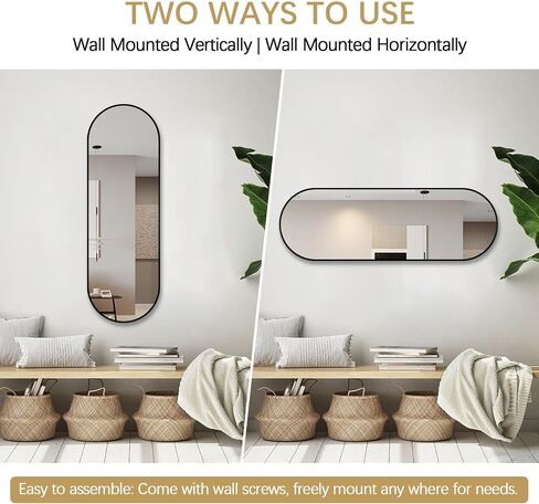 Niccy 48"×16" Oval Full Length Mirror, Long Oval Mirror with Unique Metal Frame Large Explosion-Proof Hanging Mirror for Living Room, Decorative Vanity Mirror for Bathroom, Bedroom, Black in Saudi Arabia