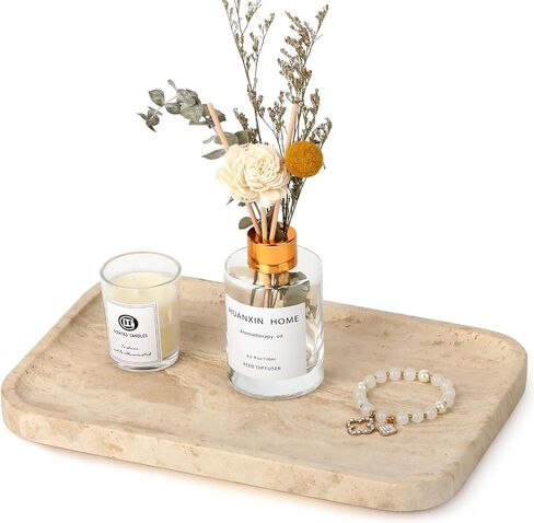 Natural Travertine Vanity Tray - Decorative Stone Marble Tray for Bathroom Countertop, Elegant Organizer for Home Decor, Jewelry, Candle, Makeup, Kitchen and Dresser Decor in Kuwait