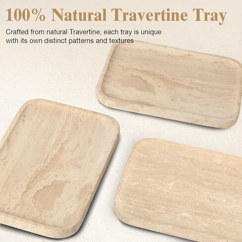 Natural Travertine Vanity Tray - Decorative Stone Marble Tray for Bathroom Countertop, Elegant Organizer for Home Decor, Jewelry, Candle, Makeup, Kitchen and Dresser Decor in Kuwait