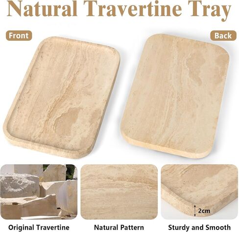 Natural Travertine Vanity Tray - Decorative Stone Marble Tray for Bathroom Countertop, Elegant Organizer for Home Decor, Jewelry, Candle, Makeup, Kitchen and Dresser Decor in Kuwait