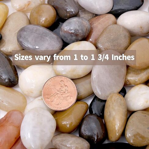 Calofulston 15LB River Rocks for Plants, Decorative Polished Stones for Garden Landscaping, Planters, Indoor and Outdoor Decor, Mixed Color, 1-1 3/4 Inch in Kuwait