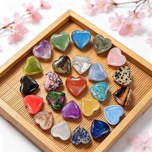 20PCS Heart Crystals Set Polished Mini Gemstone Stones with Pouch Mixed Colors Desktop Decor for Meditation DIY Craft in Kuwait