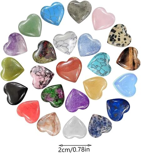 20PCS Heart Crystals Set Polished Mini Gemstone Stones with Pouch Mixed Colors Desktop Decor for Meditation DIY Craft in Kuwait