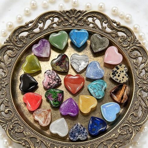 20PCS Heart Crystals Set Polished Mini Gemstone Stones with Pouch Mixed Colors Desktop Decor for Meditation DIY Craft in Kuwait