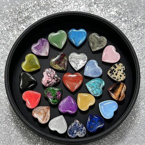 20PCS Heart Crystals Set Polished Mini Gemstone Stones with Pouch Mixed Colors Desktop Decor for Meditation DIY Craft in Kuwait
