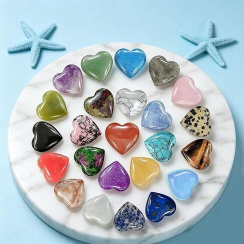 20PCS Heart Crystals Set Polished Mini Gemstone Stones with Pouch Mixed Colors Desktop Decor for Meditation DIY Craft in Kuwait