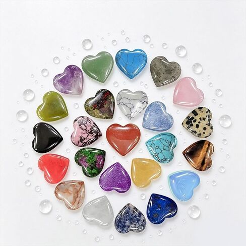 20PCS Heart Crystals Set Polished Mini Gemstone Stones with Pouch Mixed Colors Desktop Decor for Meditation DIY Craft in Kuwait