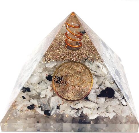 قوس قزح Moonstone Orgone كريستال هرم مع زهرة الحياة رمز سوار الحجر الطبيعي وقلادة قلادة التحرير والسرد من أجل الرخاء الريكي الشفاء الروحي مولد الطاقة اليوغا التأمل in Kuwait