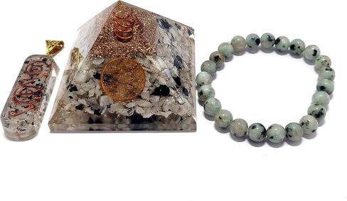 قوس قزح Moonstone Orgone كريستال هرم مع زهرة الحياة رمز سوار الحجر الطبيعي وقلادة قلادة التحرير والسرد من أجل الرخاء الريكي الشفاء الروحي مولد الطاقة اليوغا التأمل in Kuwait
