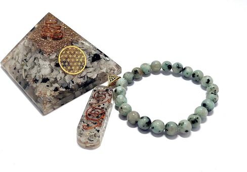 قوس قزح Moonstone Orgone كريستال هرم مع زهرة الحياة رمز سوار الحجر الطبيعي وقلادة قلادة التحرير والسرد من أجل الرخاء الريكي الشفاء الروحي مولد الطاقة اليوغا التأمل in Kuwait