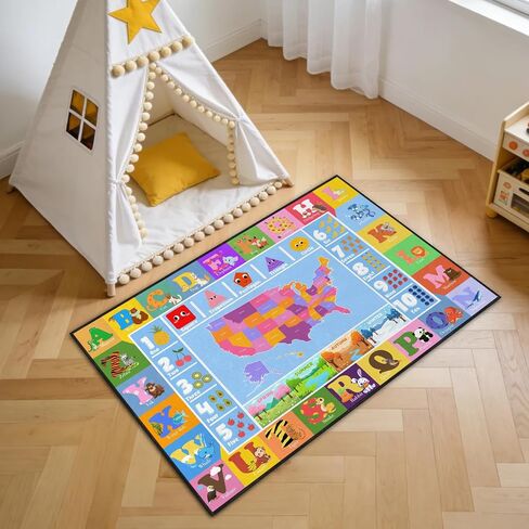 Kids Educational Play Mat, TPR Non-Slip Soft Low Pile Rug, ABC Alphabet, Numbers, Shapes, Map, Seasons Learning Carpet for Toddler Playroom Nursery, 3x2 Feet, Ideal Present for Baby Boys Girls in Saudi Arabia