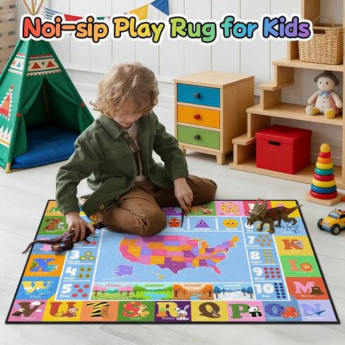 Kids Educational Play Mat, TPR Non-Slip Soft Low Pile Rug, ABC Alphabet, Numbers, Shapes, Map, Seasons Learning Carpet for Toddler Playroom Nursery, 3x2 Feet, Ideal Present for Baby Boys Girls in Saudi Arabia