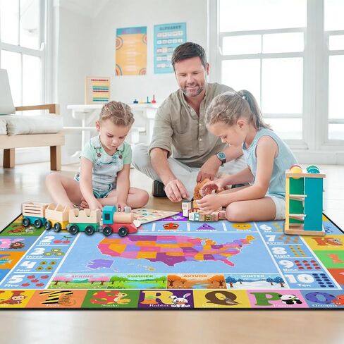 Kids Educational Play Mat, TPR Non-Slip Soft Low Pile Rug, ABC Alphabet, Numbers, Shapes, Map, Seasons Learning Carpet for Toddler Playroom Nursery, 3x2 Feet, Ideal Present for Baby Boys Girls in Saudi Arabia
