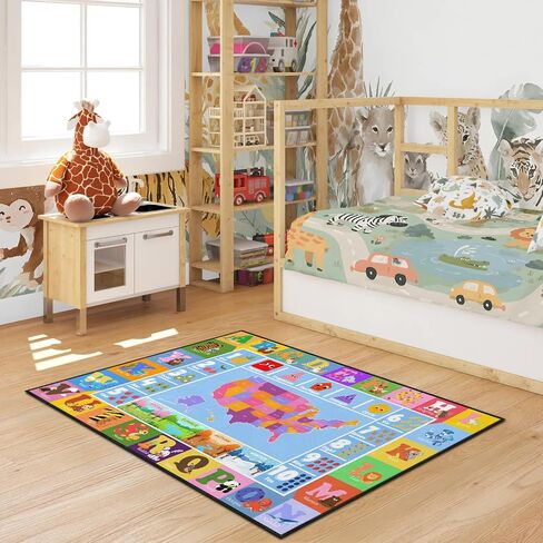 Kids Educational Play Mat, TPR Non-Slip Soft Low Pile Rug, ABC Alphabet, Numbers, Shapes, Map, Seasons Learning Carpet for Toddler Playroom Nursery, 3x2 Feet, Ideal Present for Baby Boys Girls in Saudi Arabia
