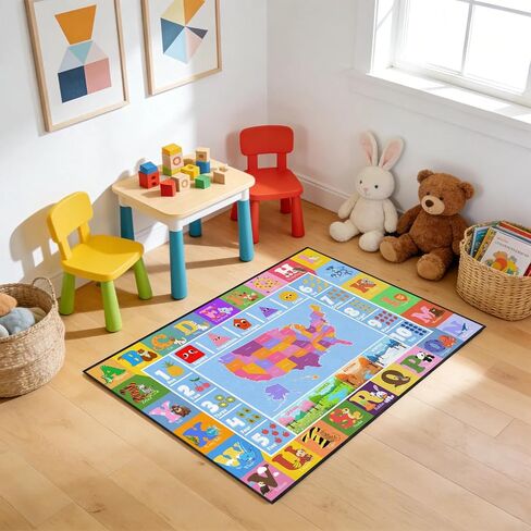 Kids Educational Play Mat, TPR Non-Slip Soft Low Pile Rug, ABC Alphabet, Numbers, Shapes, Map, Seasons Learning Carpet for Toddler Playroom Nursery, 3x2 Feet, Ideal Present for Baby Boys Girls in Saudi Arabia
