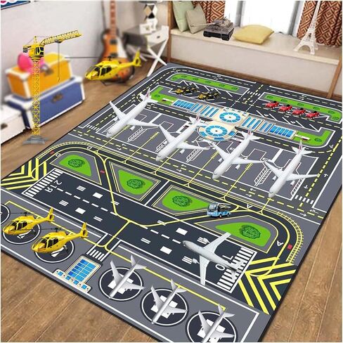 Play Rug for Kids Playroom 31''x47'' Airport Playmat Airplane Rug Airport Carpet with City Road Traffic System and Aircraft Runway，Non-Slip Washable Classroom Rugs Car Rugs Airports Mat in Saudi Arabia