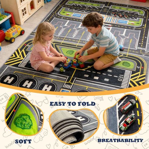Play Rug for Kids Playroom 31''x47'' Airport Playmat Airplane Rug Airport Carpet with City Road Traffic System and Aircraft Runway，Non-Slip Washable Classroom Rugs Car Rugs Airports Mat in Saudi Arabia