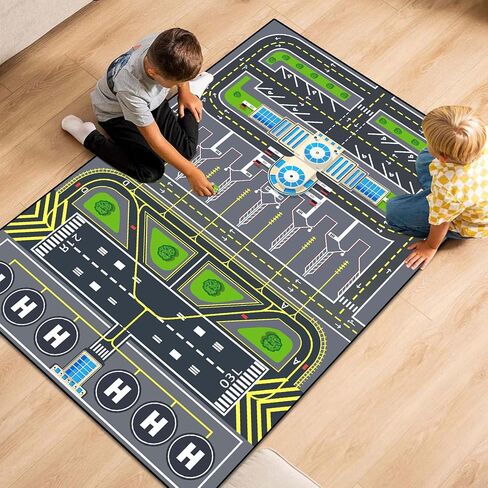 Play Rug for Kids Playroom 31''x47'' Airport Playmat Airplane Rug Airport Carpet with City Road Traffic System and Aircraft Runway，Non-Slip Washable Classroom Rugs Car Rugs Airports Mat in Saudi Arabia