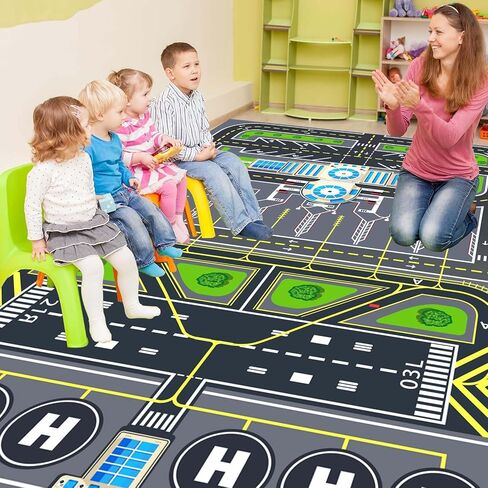 Play Rug for Kids Playroom 31''x47'' Airport Playmat Airplane Rug Airport Carpet with City Road Traffic System and Aircraft Runway，Non-Slip Washable Classroom Rugs Car Rugs Airports Mat in Saudi Arabia