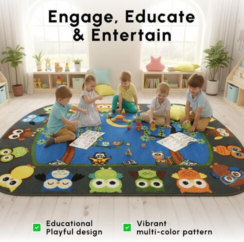 SAFECASTLE Kids Carpet Story Time Owl Rug – 6'6" x 8'4" – Large Multicolored Nylon Educational Area Rug – Learning Carpet for Kids, Toddlers, Classroom, Nursery, Playroom, Daycare & Bedroom in Saudi Arabia