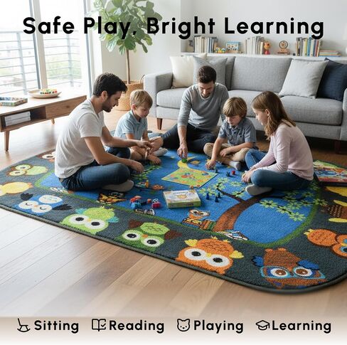 SAFECASTLE Kids Carpet Story Time Owl Rug – 6'6" x 8'4" – Large Multicolored Nylon Educational Area Rug – Learning Carpet for Kids, Toddlers, Classroom, Nursery, Playroom, Daycare & Bedroom in Saudi Arabia