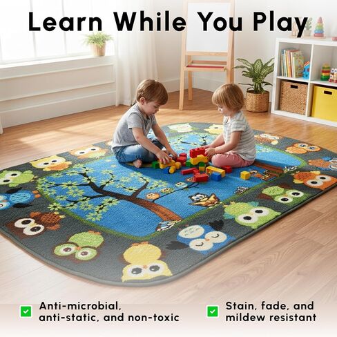 SAFECASTLE Kids Carpet Story Time Owl Rug – 6'6" x 8'4" – Large Multicolored Nylon Educational Area Rug – Learning Carpet for Kids, Toddlers, Classroom, Nursery, Playroom, Daycare & Bedroom in Saudi Arabia