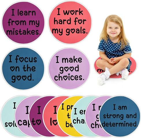 OBUSATT 12Pcs Carpet Circle Seats 15 Inch Positive Affirmations Round Classroom Rug Non Slip Floor Cushions Mat for Back to School Nursery Learning Calming Corner Playing Areas Decor(Boho Rainbow) in Kuwait