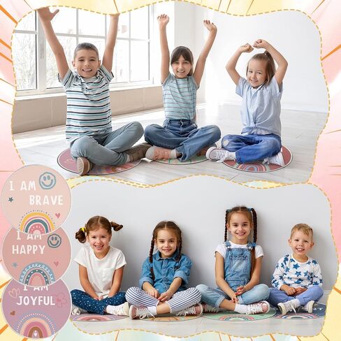 OBUSATT 12Pcs Carpet Circle Seats 15 Inch Positive Affirmations Round Classroom Rug Non Slip Floor Cushions Mat for Back to School Nursery Learning Calming Corner Playing Areas Decor(Boho Rainbow) in Kuwait