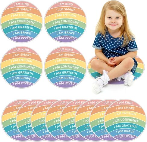 OBUSATT 12Pcs Carpet Circle Seats 15 Inch Positive Affirmations Round Classroom Rug Non Slip Floor Cushions Mat for Back to School Nursery Learning Calming Corner Playing Areas Decor(Boho Rainbow) in Kuwait